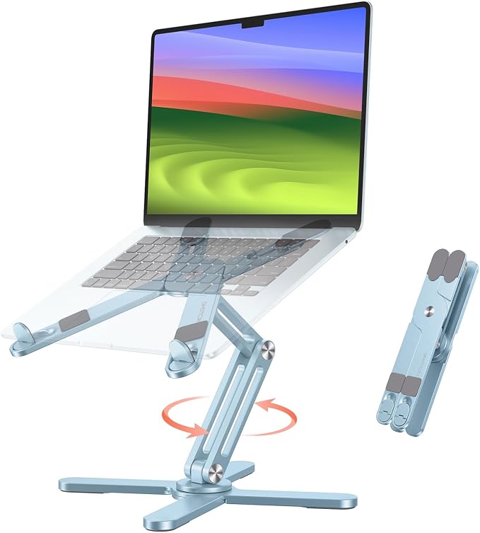 OMOTON LA10 360° Rotating Laptop Stand Riser Foldable for Desk, Sky Blue | Aluminium Aolly, Adjustable Height Angles, Collaborative Work, Easy Storage, Fits Laptops up to 17", for MacBook Pro/Air HP