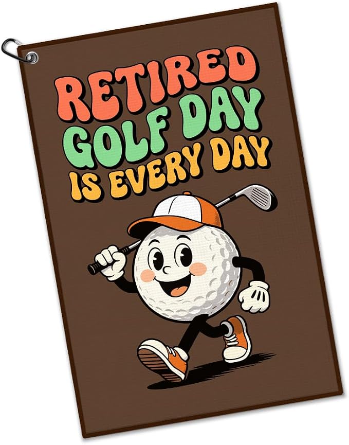 Retired Golf Day is Every Day Towel with Clip, Golfing Bag Accessories for Men Women, Retirement Golf Accessory, Birthday Retirement Gifts for Golfer, Golfing Gifts for Grandpa Grandma Dad Mom