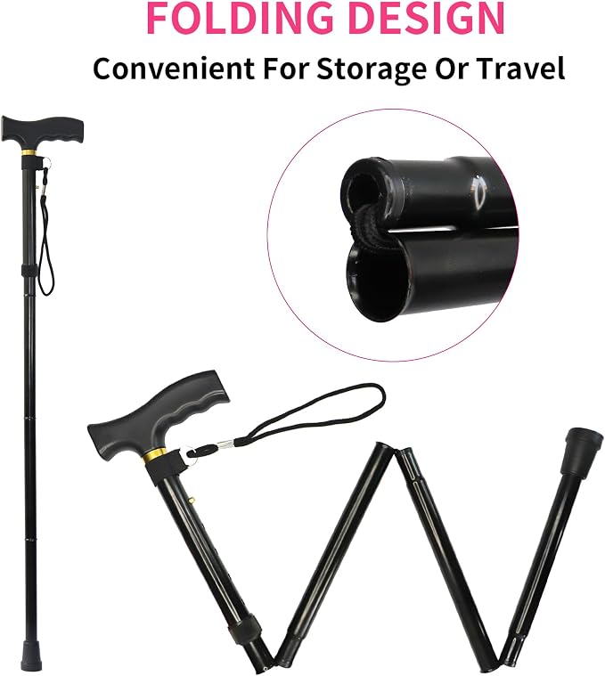 Folding Canes for Men and Women, Floral | 5-Level Adjustable Height, Lightweight Collapsible, Aluminum, Wrist Strap, T Handle, Walking Sticks for Seniors Adults