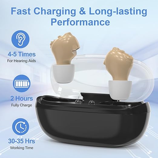 Hearing Aids for Seniors, Invisible Hearing Amplifiers with Noise Cancelling, Rechargeable Hearing Aids for Severe Hearing Loss Adults, Comfort In-ear Hearing Devices (black)
