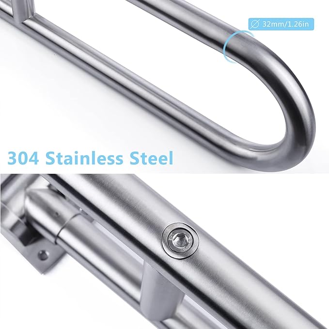 Toilet Grab Bar Stainless Steel Handicap Rails Grab Bars Bathroom Support for Elderly Disabled Safety Hand Railing Guard Frame Shower Assist Aid Handrails Hand Grips (23.6 Inches with Paper Holder)