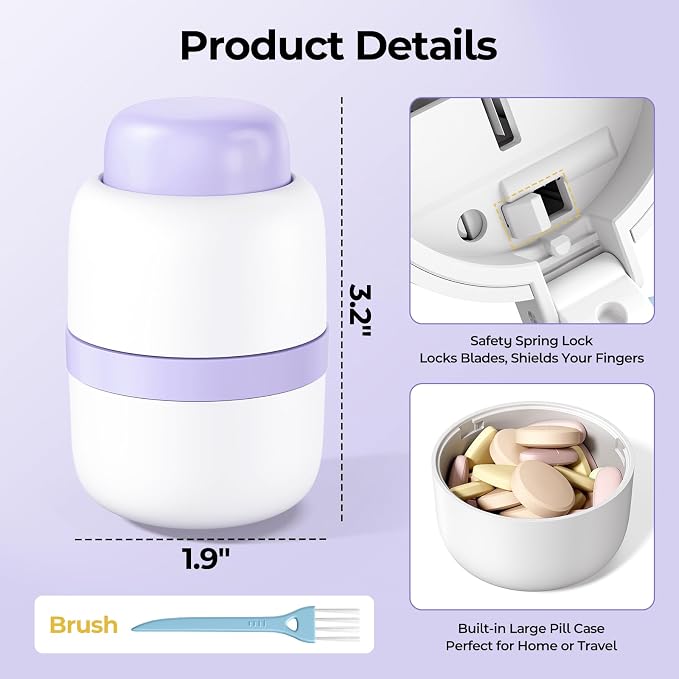 Daviky Pill Cutter 1/4, Adjustable Pill Cutter Splitter for Small and Tiny Pills with Accurate Alignment, Dual Safety Blades, Tablet Cutter for Small or Large Pills, Vitamins, Medication