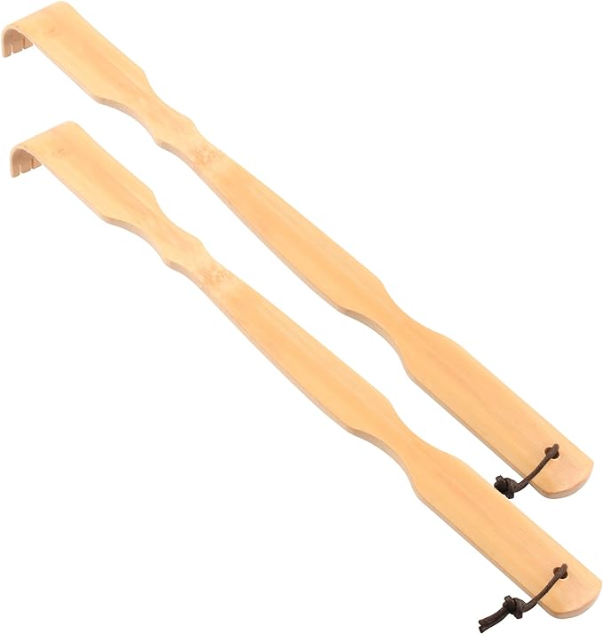 Wooden Bamboo Back Scratcher 2PCS, 17" Natural Handmade