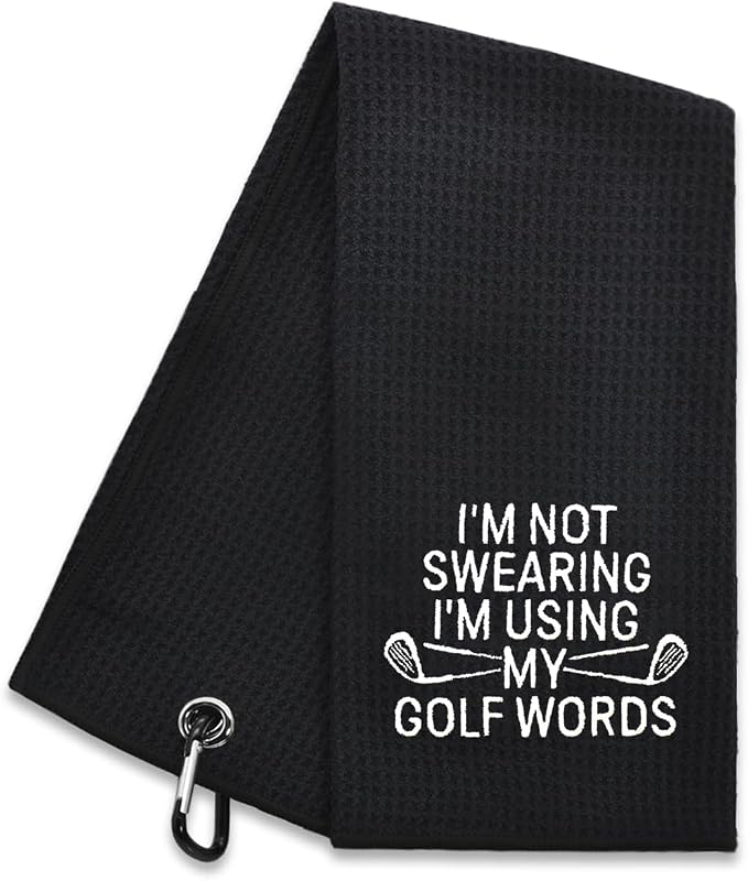 Hafhue I'm Not Swearing I'm Using My Golf Words Embroidered Golf Towel, Golfer Accessory Gifts for Men Women Dad Mom Uncle Auntie Grandfather, Humorous Golfer Gifts for Men Dad Uncle Grandfather