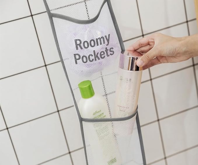 ALYER Hanging Storage Shower Caddy Organizer,Mesh Pockets for Bathroom,Closet,Pantry (White)