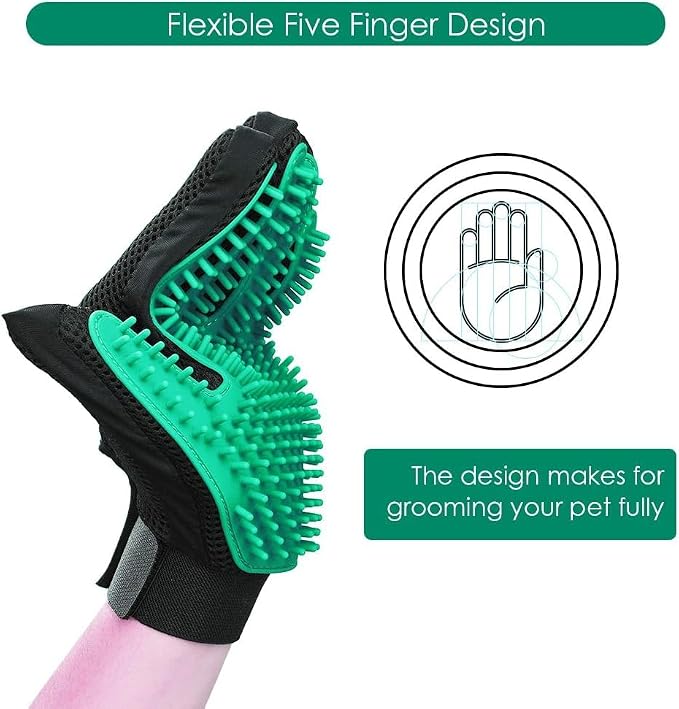 Pet Hair Remover Glove - Gentle Pet Grooming Glove Brush - Deshedding Glove - Massage Mitt with Enhanced Five Finger Design - Perfect for Dogs & Cats with Long & Short Fur - 1 Pack (Right-hand), Green