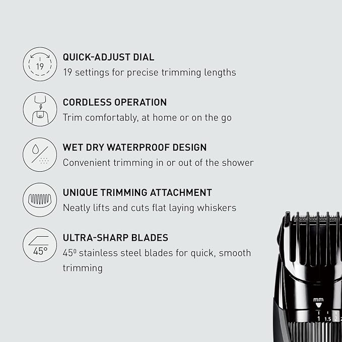 Panasonic Cordless Beard Trimmer for Men with Precision Dial,19 Adjustable Length Settings,Rechargeable Battery,Washable - ER-GB42-K (Black),(Pack of 3)