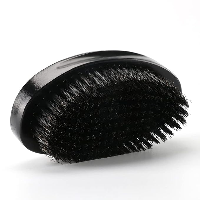 360 Curved Wave Brush For Men - Medium Hard Palm Wave Hair Brushes - Made with Beech Mix Nature Boar Bristle Brush For Black Hair (Black)