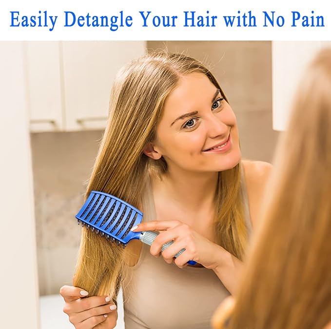 Detangling Brush for Women & Kids, Wet & Dry Hair, All Hair Types | Less pulling & breakage, Boar bristles tame frizz & add shine, Vents for faster blow-drying, Lightweight 4 oz, Non-slip grip