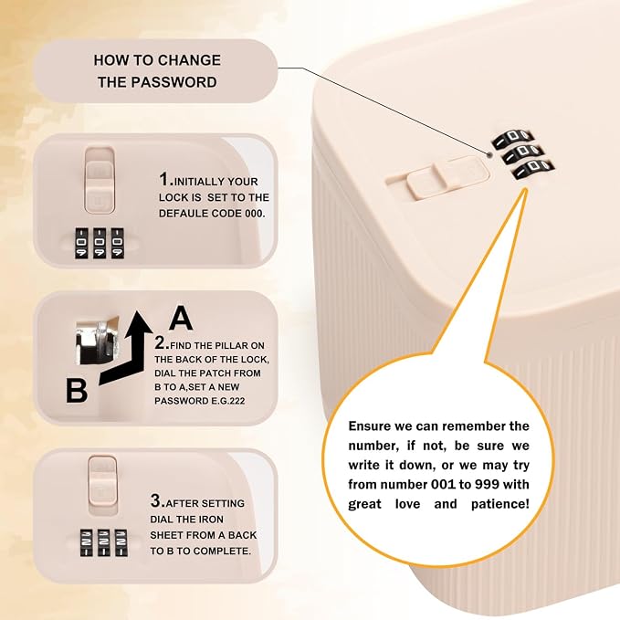 Lockable Storage Box with Code, Taller Lockable Storage Container for Medication, Food, Refrigerator Snack, Phone, Phone Jail Food-Safe BPA-Free Medicine Lock Box, Beige
