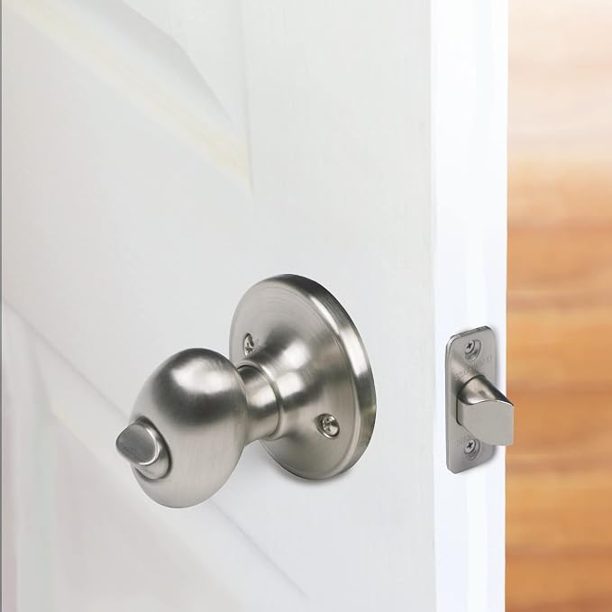 Design House 750497 Egg Privacy Bed and Bath Door Knob Satin Nickel | Adjustable Latch, Surface, Traditional, Brass, Hardware, 750497