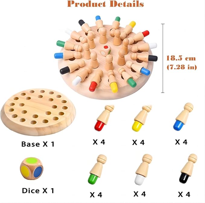 Wooden Memory Chess Board Game: Color Wooden Memory Chess Game for Brain Train for Kids Toddler Learning Educational Toys - Montessori Learning Toys for 3 4 5 6 7 8+ Year Old Boy Girl Gift