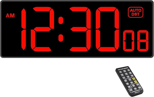 Soobest Digital Wall Clock with Seconds for Gym, Remote Countdown Timer Large LED Display 5 Dimmer (10.2" Red)
