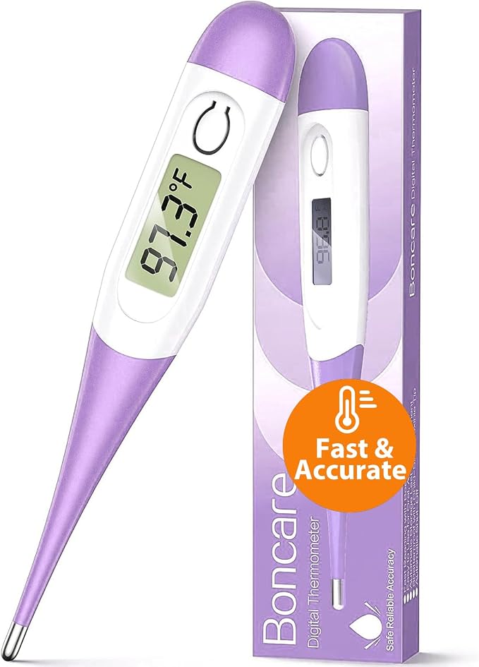 Boncare 10 Seconds Oral Thermometer for Adults and Kids, Purple | Accurate & Safe, Rectal Digital Thermometer for Baby, Fever Alarm