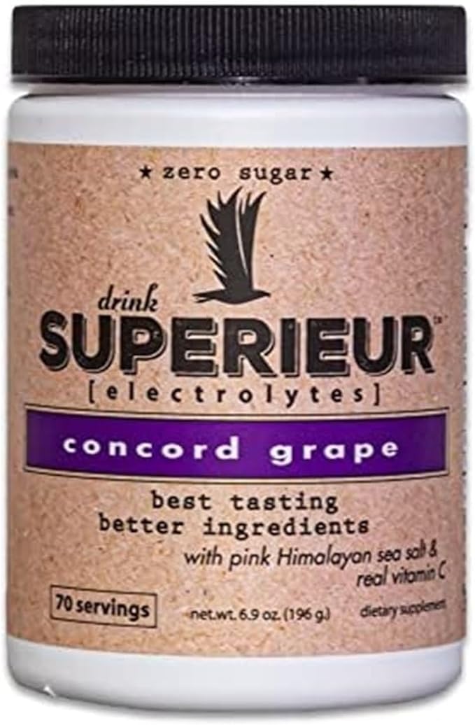 Superieur Electrolytes – Plant Based Electrolyte Supplement w/Sea Minerals for Hydration & Recovery–Keto Friendly, Non-GMO, Zero Sugar, Vegan Healthy Sports Drink Powder – Concord Grape (70 Servings)