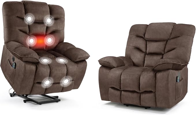 HAOMARKETS Oversized Power Lift Recliner Set of 2 with Massage and Heat for Elderly, Electric Lifting Reclining Chair with Side Pockets and USB Port for Living Room, Drown