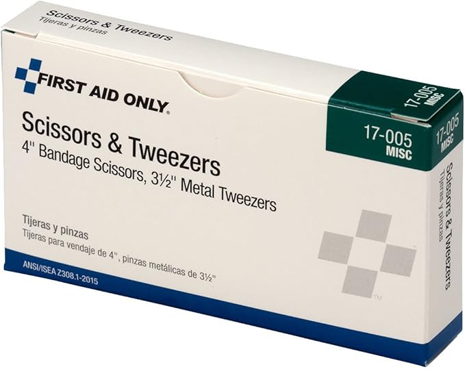 First Aid Only 17-005 Bandage Scissors and Forceps Tweezers Set for First Aid and More