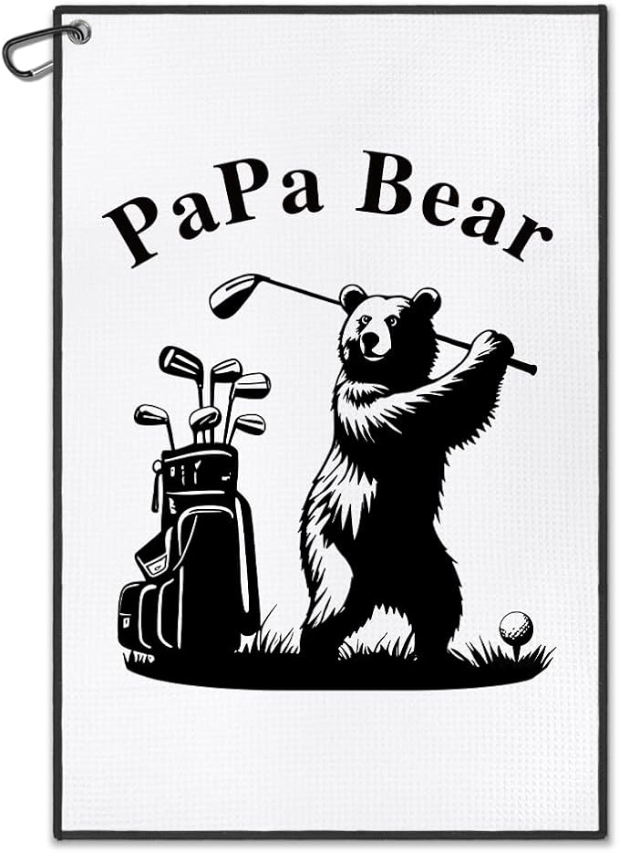 DYJYBMY Papa Bear Funny Printed Golf Towel with Clip, Golf Accessories for Papa, Father's Day Birthday Retirement Gifts for Grandpa Dad Father Uncle Bear Lover, Golfing Gifts for Grandpa Golfer Dad