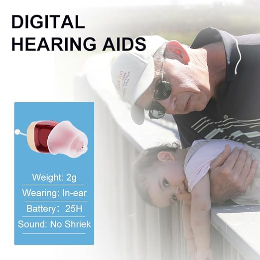 Hearing Aids for Seniors, Invisible Hearing Amplifiers with Noise Cancelling, Rechargeable Hearing Aids for Hearing Loss Adults, Comfort In-ear Hearing Devices(Red and blue)