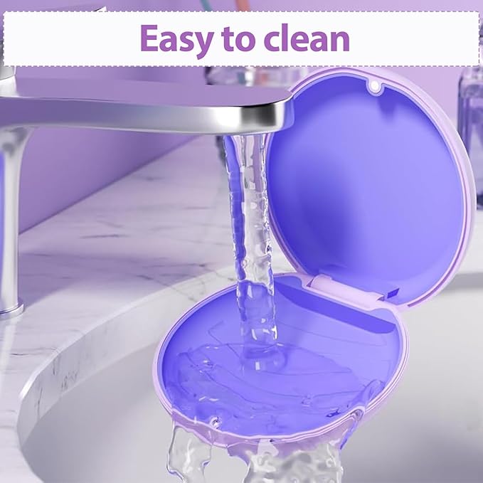 2 Retainer Case, Slim Aligner Cases for Invisalign, Mouthguard Case with Removal Tools& Aligners Chewies& Brush, Removable Inner Tray Silicone for Easy Cleaning (Purple-2pcs)