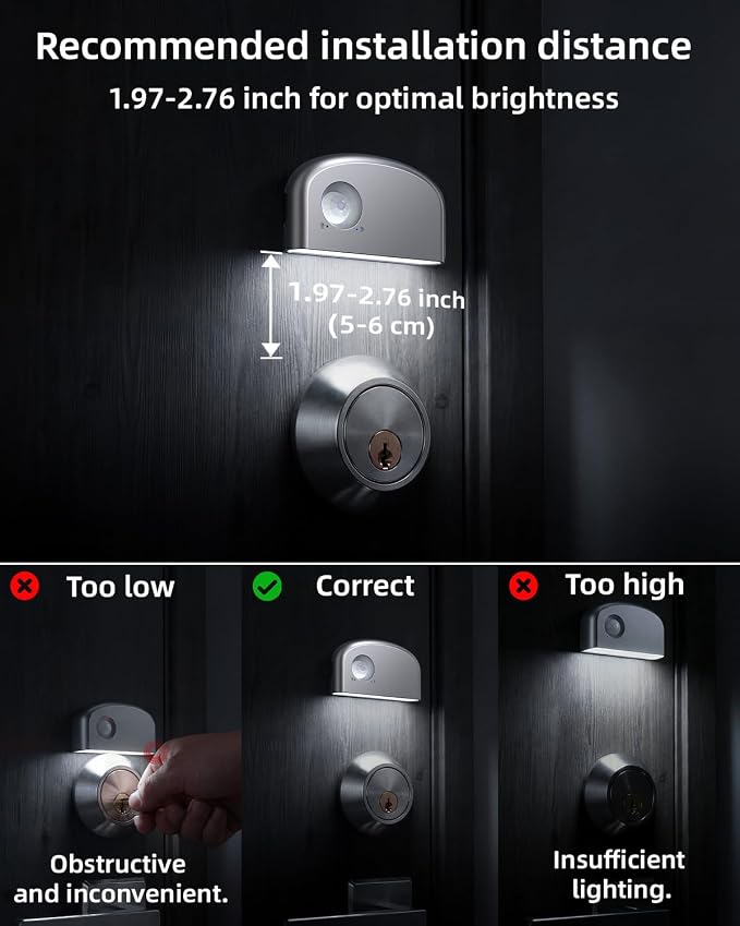 Keyhole Light,Battery Powered Motion Sensor Lights,Door Lock Light Magnetic & Dimmable, PIR Wireless Motion Detector 6500K Soft White,Portable Nightlight for Hallway,Appliance,Bathroom (2, Silver)