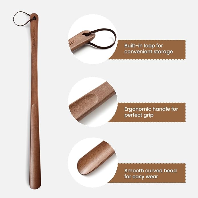 Wooden Shoe horn Long Handle for Seniors -23.6in Long handled ShoeHorn