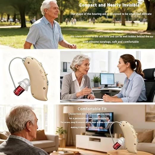 Hearing Aids Rechargeable for Seniors, Lightweight Hearing Amplifiers for Adults Hearing Loss with Noise Cancelling,Portable Behind-the-Ear Hearing Aid Headphones Charging Case Stepless Volume Control
