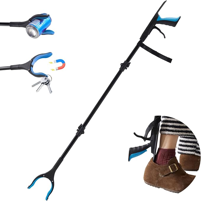 Grabber Reacher Tool 43" Foldable Pickup Tool with 360° Anti-Slip Rotating Jaw and Magnets, 4" Wide Claw Opening Trash Picker Tool for Seniors and Disabled 1-Pack
