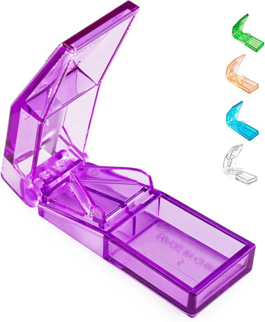 Ultrassist Pill Cutter and Splitter for Cutting Small or Large Pills, Accurate Medicine Splitter with Stainless Steel Blade, Transparent Vitamins Slicer Assorted Colors