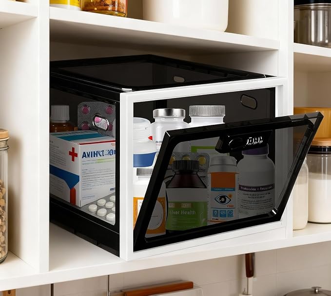 Medicine Lock Box for Safe Medication, Premium Material Lockable Storage Box Locking Organizer Bin with Combination Code for Fridge Food/Snacks/Phone/Tablet Jail/Home/Office Storage Lockers