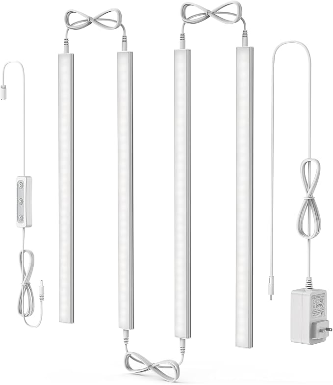 ASOKO Under Cabinet Light Plug in, Dimmable 5000K, 4 Pack 12 inch
