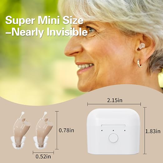 Hearing Amplifiers for Seniors Rechargeable, Hearing Amplifier for Adults with Whistle Noise Cancellation, Virtually Invisible Compact Design, 16-Channel Clear Sound Quality (Beige)