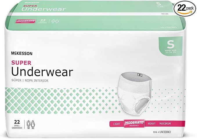 McKesson Super Adult Incontinence Underwear, [22 Count], Moderate Absorbency, Small, 20-34 in. Unisex Bladder Leak Protection, Pull-On Style with Tear-Away Sides, Postpartum and Incontinence Support