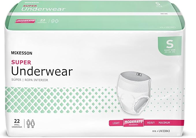 McKesson Super Adult Incontinence Underwear, [88 Count], Moderate Absorbency, Small, 20-34 in. Unisex Bladder Leak Protection, Pull-On Style with Tear-Away Sides, Postpartum and Incontinence Support