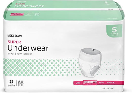 McKesson Super Adult Incontinence Underwear, [88 Count], Moderate Absorbency, Small, 20-34 in. Unisex Bladder Leak Protection, Pull-On Style with Tear-Away Sides, Postpartum and Incontinence Support