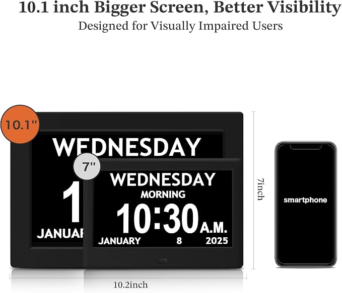 10.1'' Dementia Clock with Date and Time for Elderly, Clocks for Seniors | Easy to Read Extra Large Display, 1280*800P HD, Auto DST, 10 Reminders&6 Alarms, Remote Control, Gifts for Alzheimer Elderly
