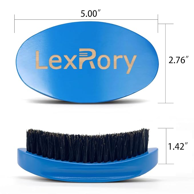 Wave Brush 360 Degree Curved for Men - Medium Hard Hair Brushes | Natural Palm Brush Boar Bristles with Firm Nylon for Wavy Hair Routine Brushing (Blue)
