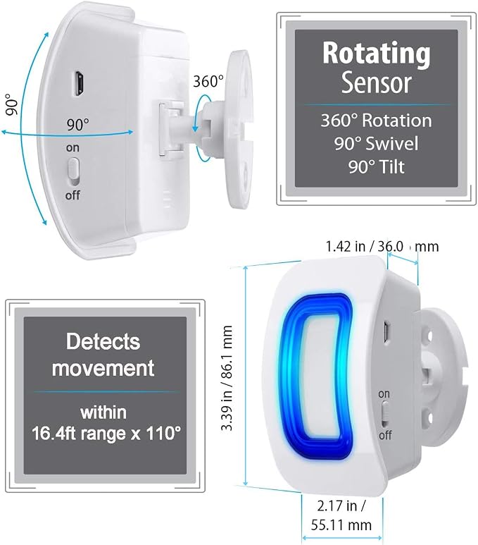 Wireless Caregiver Pager Motion Sensor Alarm Indoor Room Bed Alarms and Fall Prevention for Home/Elderly/Dementia and Kids (1 Plug-in Receiver and 1 Motion Sensor)