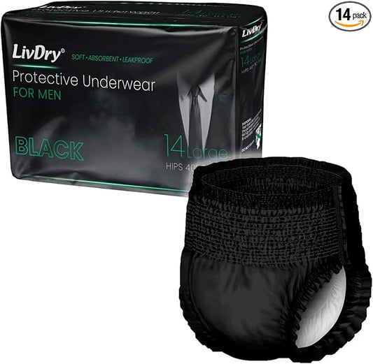 LivDry Mens Incontinence Underwear, Premium Adult Diapers for Men, Ultimate Max Protection, Large 14-Pack