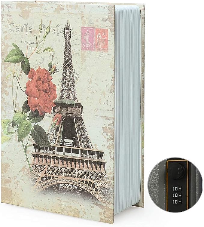 Small Sized Diversion Book Safe Storage Box, Dictionary Secret Safe Can with Security Combination Lock, Diversion Book Hidden Safe (Combination, Paris)
