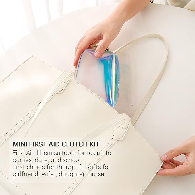 Kitgo Mini First Aid Emergency Clutch Kit -Mother Day Gift Compact Safety Pouch Party Bag with 27 Essential Items for Girl Lady Mother Wife Nurse for Girl Lady Mother Wife Nurse