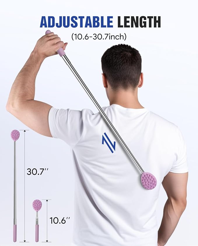 Telescoping Back Scratcher with 5 Detachable Heads, Gift for Men Dad Purple | 10-31'' Reach,Stainless Steel, Non-Slip Grip, Birthday Gifts for Men Women, Christmas Stocking Stuffers, White Elephant Gifts