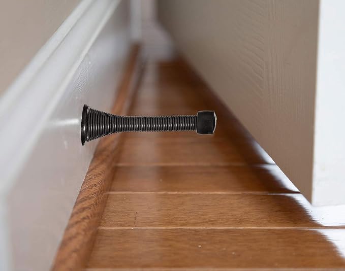 KISEER 16 Pack Spring Door Stops 3 1/4 Inch Flexible Heavy Duty Spring Door Stopper with RustProof Screw Rubber Bumper Tips (Black)