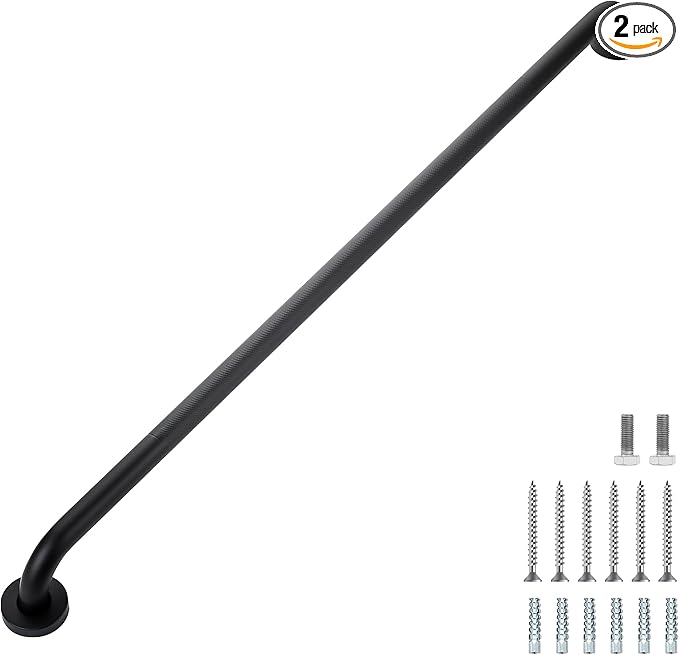 Grab Bars for Shower, 2 Pack 36-Inch Anti Slip Shower Handles for Elderly, Safety Shower Grab Bar, Stainless Steel Handicap Grab Bars for Bathroom (Black 1" Diameter)