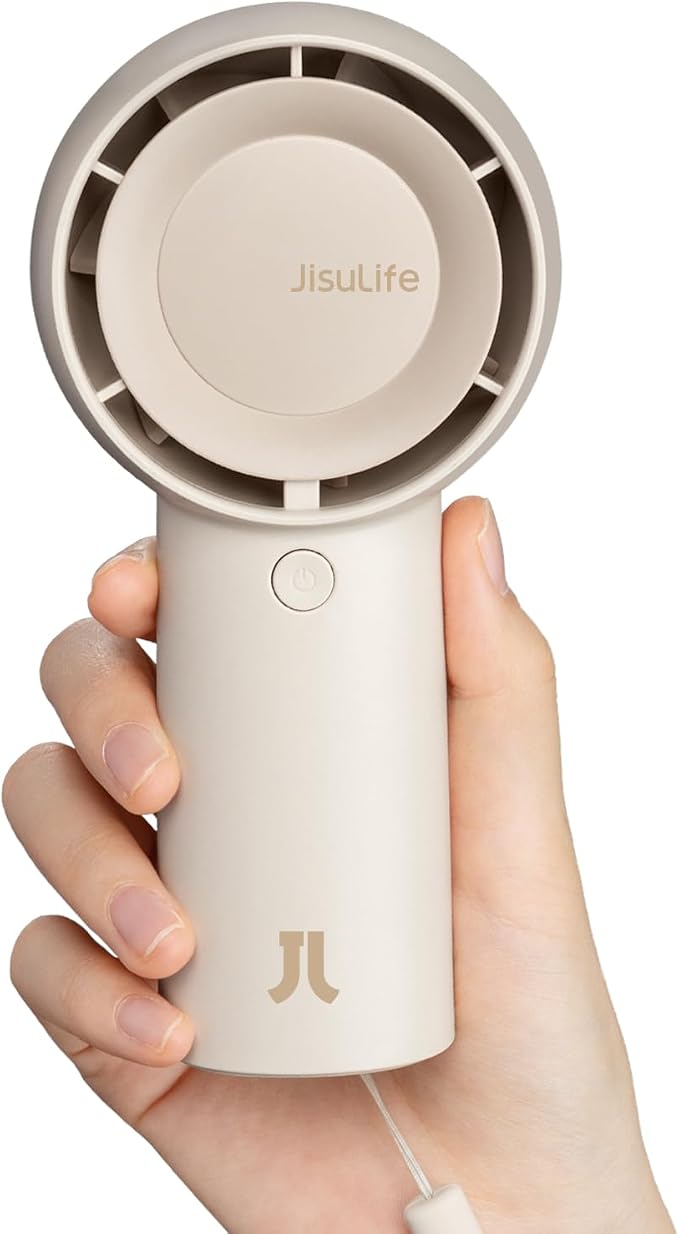 JISULIFE Portable Handheld Turbo Fan Rechargeable 4000mAh 5-Speed (Brown) | Up to 16H max cooling, Personal Battery Powered Pocket Fan for Travel/Outdoor/Vacation/Concerts, Birthday Gifts for Women