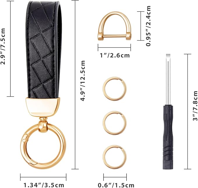 OHKYOOT Leather Car Keychain for Home Car Keys | Carabiner Clip Key Fob Keychain for Women Men,Car Key Holder with 3 Key Ring and Anti-Lost D Ring