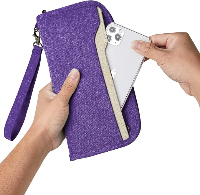 Passport Holder Family RFID Passport Wallet, Passport Holder Women/Men, Travel Wallet Documents Organizer Zipper Case with Removable Wristlet Strap, Travel Essentials for Flying