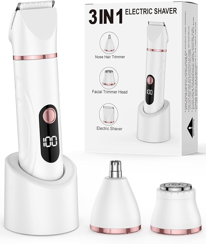 Bikini Trimmer for Women, Nose Hair Trimmer, Painless Electric Razor, Smooth Facial Hair Remover, Body Hair Trimmer for Legs and Armpit