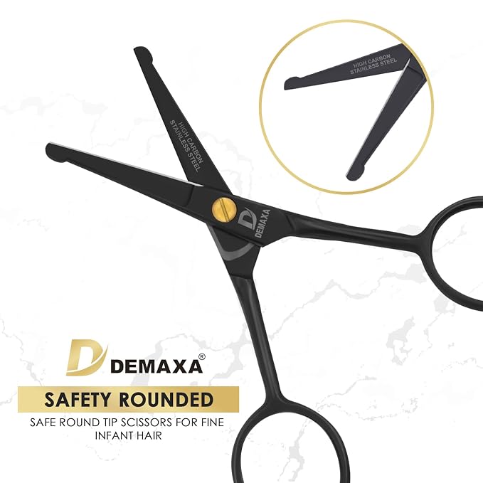 DEMAXA 4.5" Round Tip Safety Mustache Scissors Beard Scissors with 1 Mustache Comb, 1 Beard Comb & Soft Pouch – Best Facial Hair Shears for Beard Mustache Trimming Nose & Ear Hair