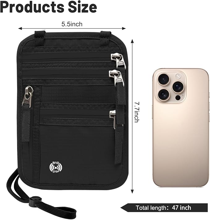 Sizobi Neck Wallet for Traveling Women Men, RFID Blocking Passport Holder | Nylon Travel Pouch, Family Travel Document Organizer, Passport Wallets, International Travel Must Haves Travel Accessories
